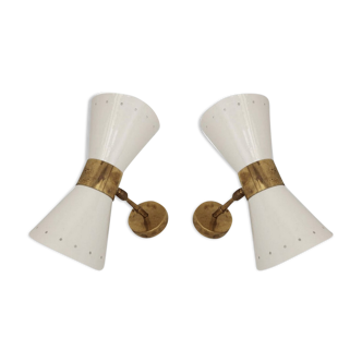 Pair white diabolo wall lamp