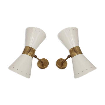 Pair of white diabolo wall lights