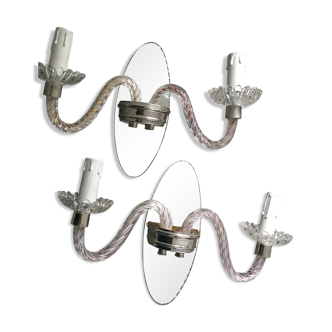 Pair d ' beveled mirrored sconces