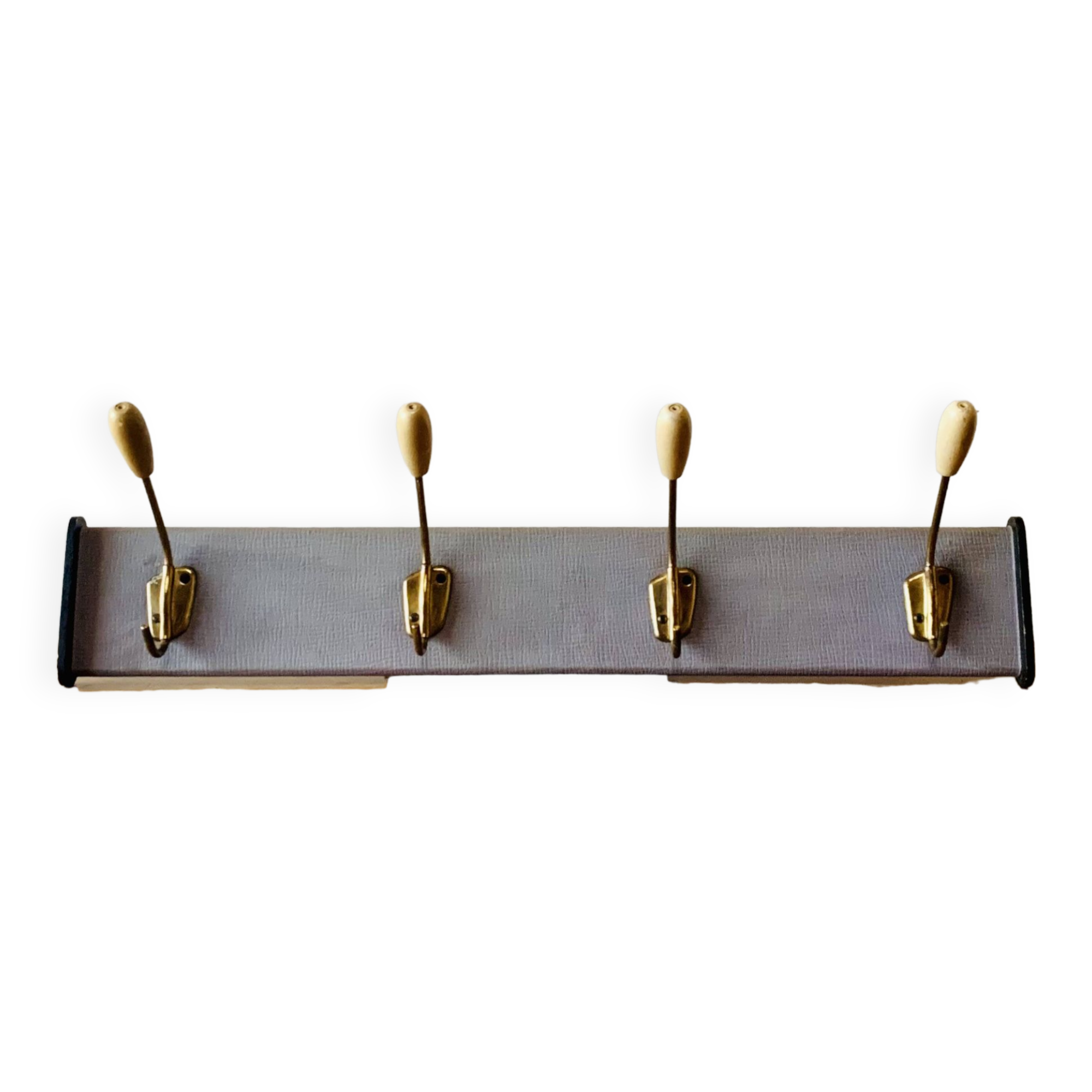 Old wall coat rack - 4 brass hooks