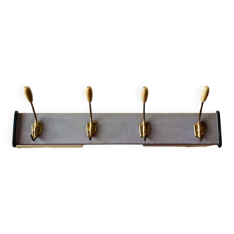 Old wall coat rack - 4 brass hooks