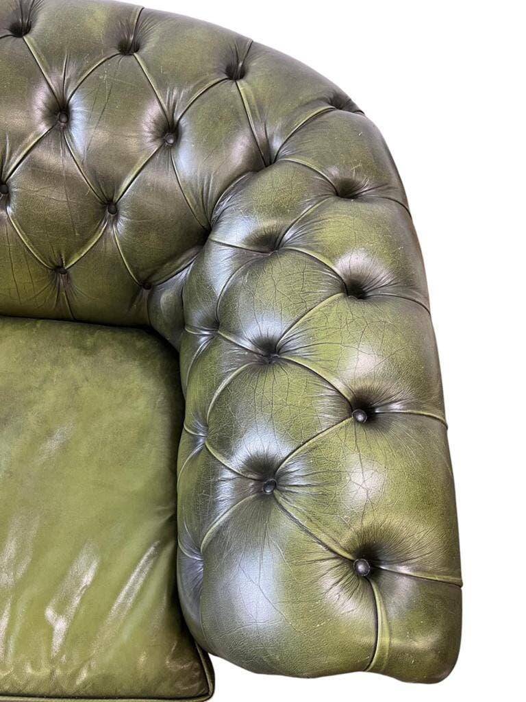 Antique green leather Chesterfield / sofa / couch