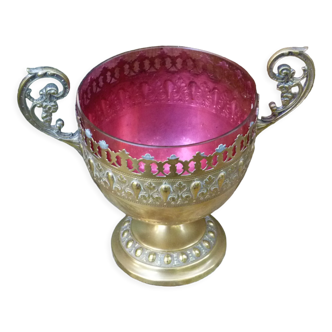Confectionery cup or sugar glass Bordeaux and brass Napoleon III