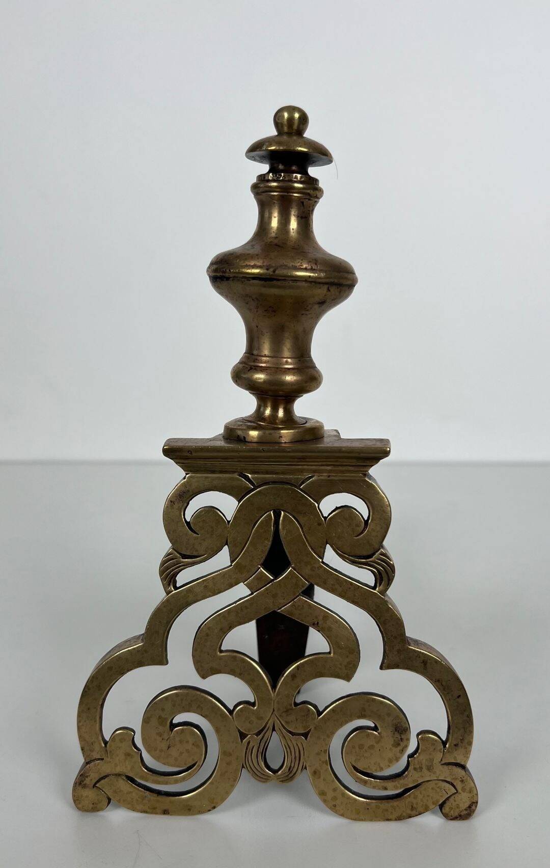 Pair of Chiselled Bronze and Wrought Iron Chenets in Louis XV Style