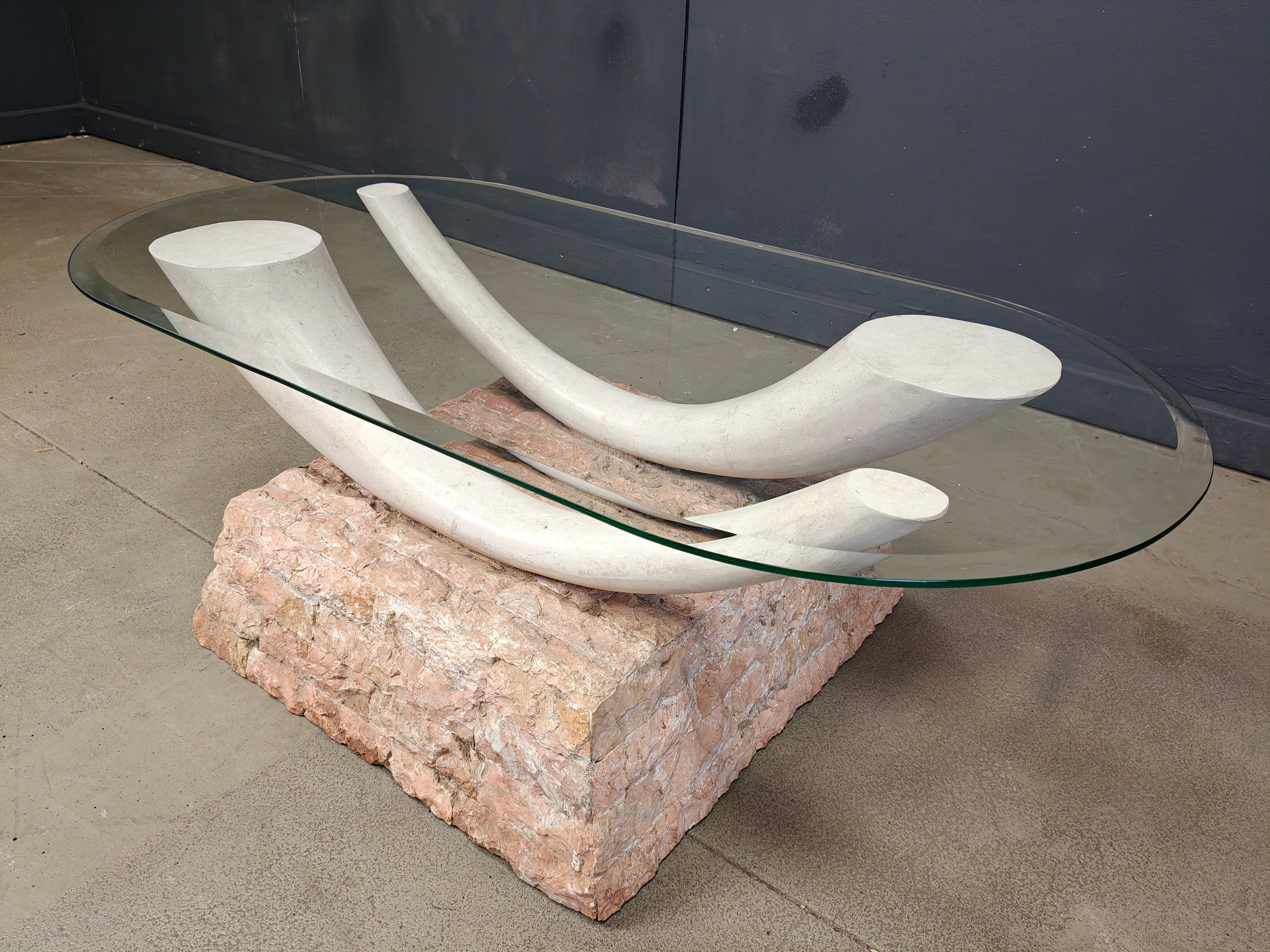 Vintage faux tusk coffee table, 1980s
