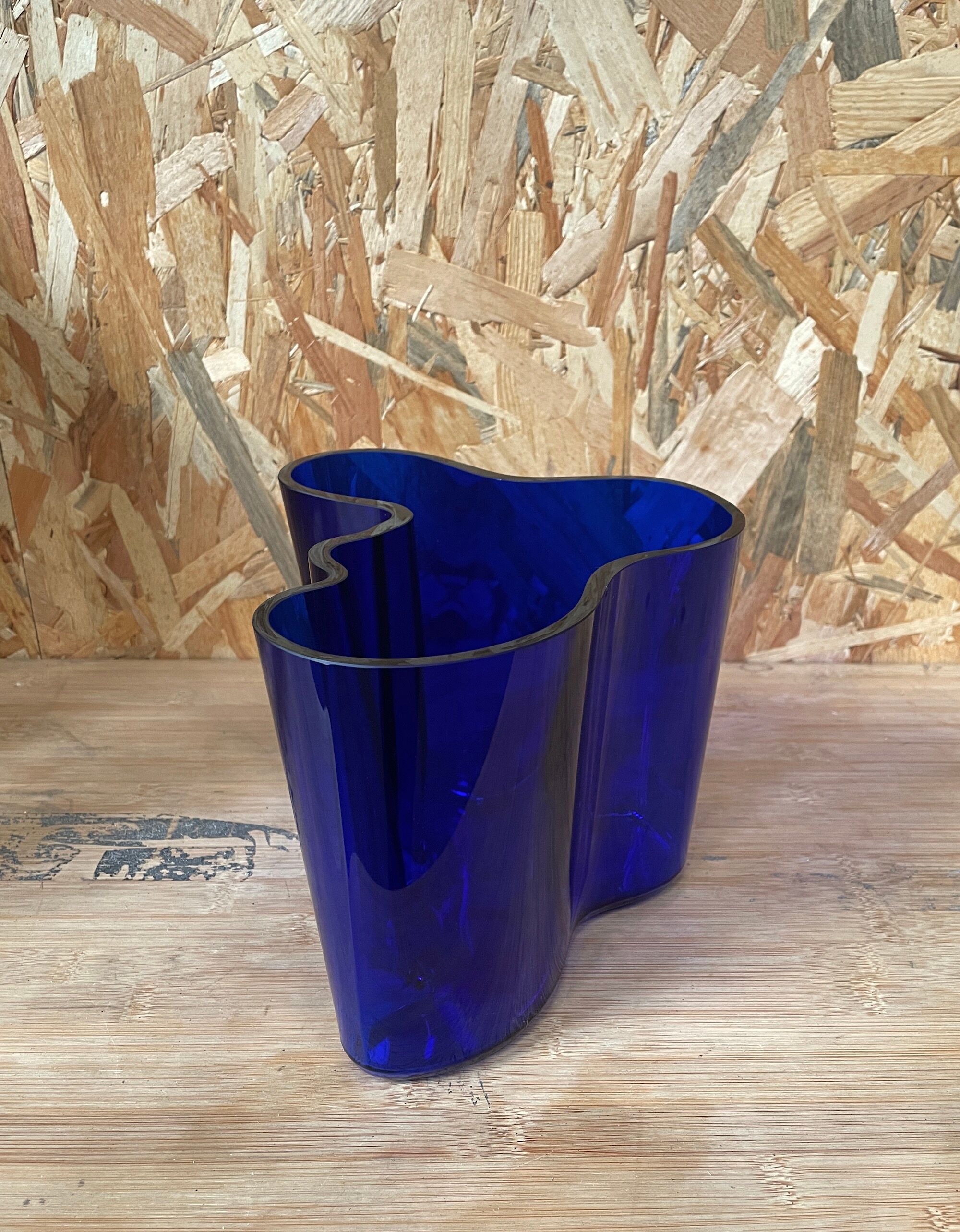 Cobalt blue Savoy vase by Alvar Aalto, numbered and signed 1989