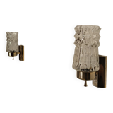 Pair of vintage brass and glass wall lights from the 1960s