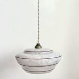 Petite suspension verre Clichy blanc liseré rouge