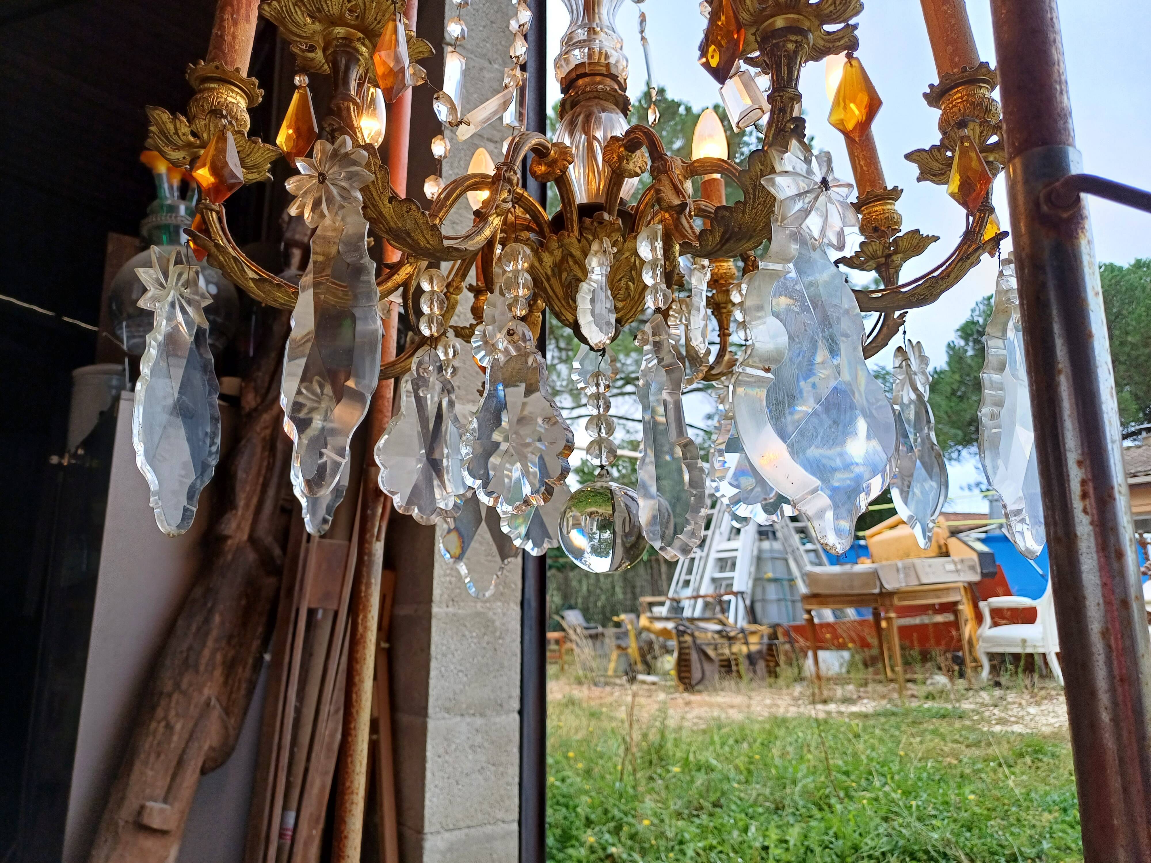 19th Bronze and Crystal Chandelier