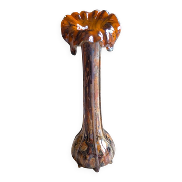 Vase artistique signé M. Venys – verre marbré vintage – 31 cm
