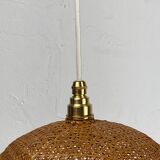 Beehive webbing rattan wicker pendant hanging lamp, 1930s