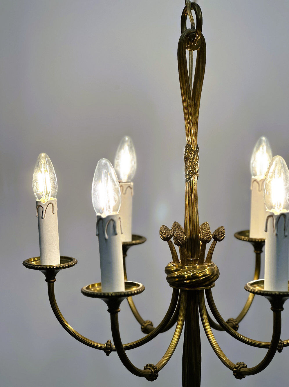 Vintage brass rope & tassel chandelier with 6 lights, France, 1950s