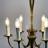 Vintage brass rope & tassel chandelier with 6 lights, France, 1950s