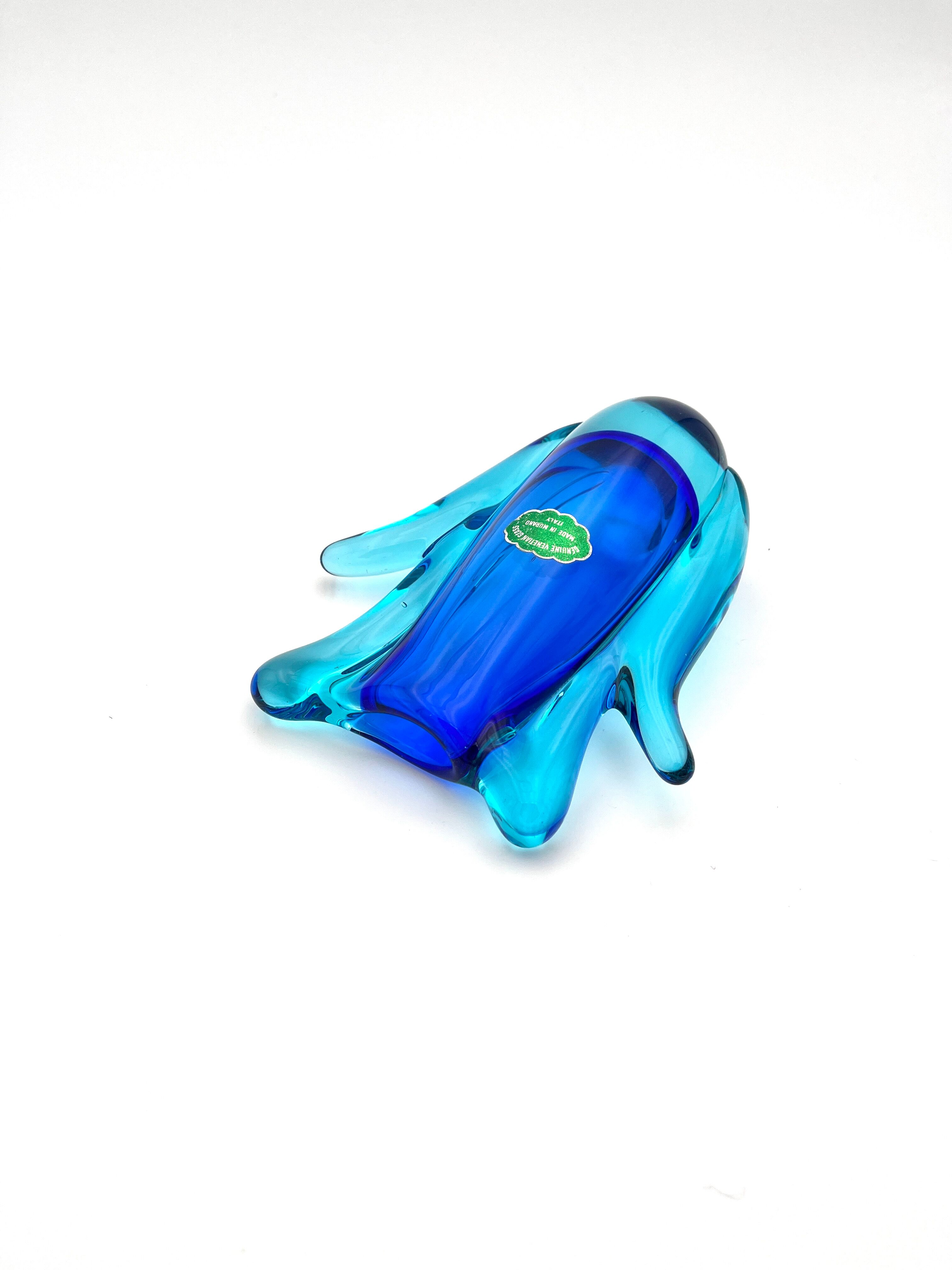 Vase Murano - Sommerso -Tulipe Organique - Bleu Cobalt et Lagon - 1960