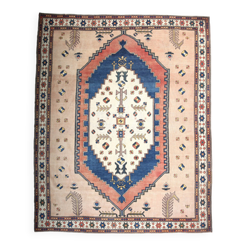 Tapis persan classique bleu et saumon 10x12, 300x370 cm