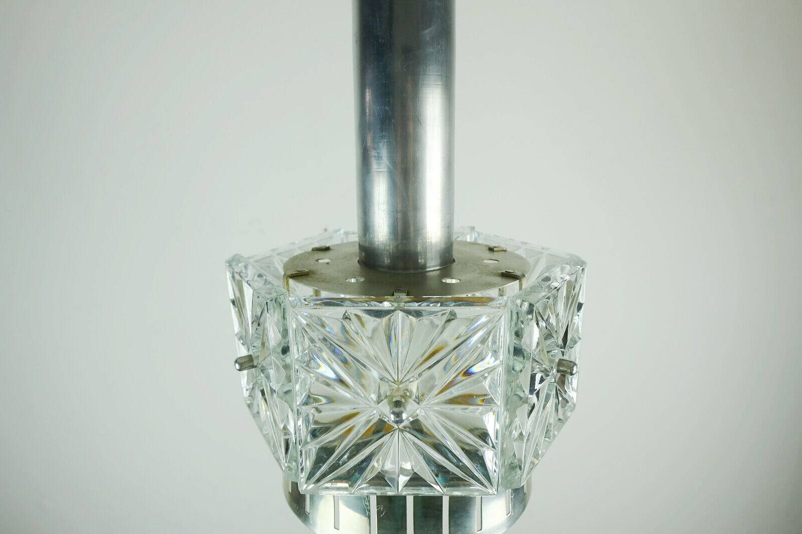 Vintage crystal glass and metal pendant light with 6 glass prisms from the 1960s, 2 available