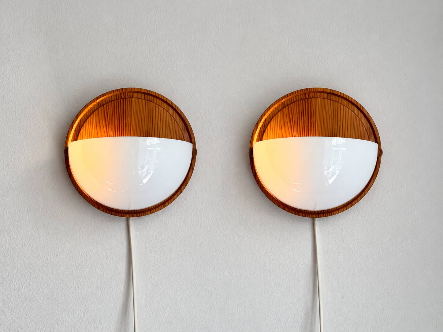 Wall lamps /wall sconce, pine wood / acryl marksljöd, sweden 1970s, pair