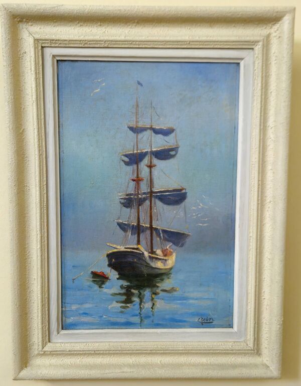 Reber – Marine au voilier – Huile sur toile Charmante huile sur toile signé