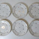 6 flat plates Moulin des Loups faience flowers vintage gold