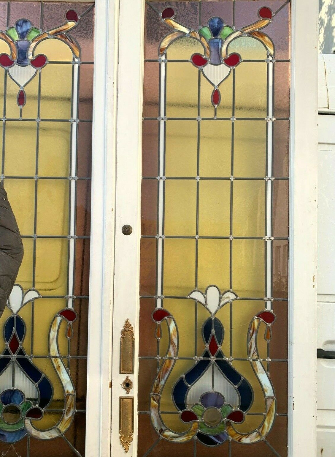 Double doors of passage in stained glass Art Deco XX century