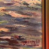 Oil on cardboard View of a Chapel ST Tropez? signed A. Adam 1960