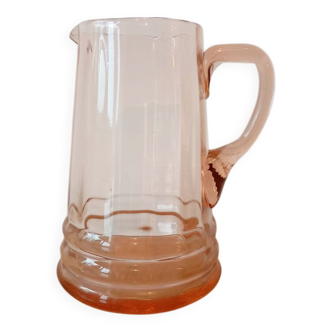 Vintage pink glass water carafe from the 1970s.