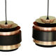 Pair of layered pendant lights in brushed aluminum. Denmark 1960s