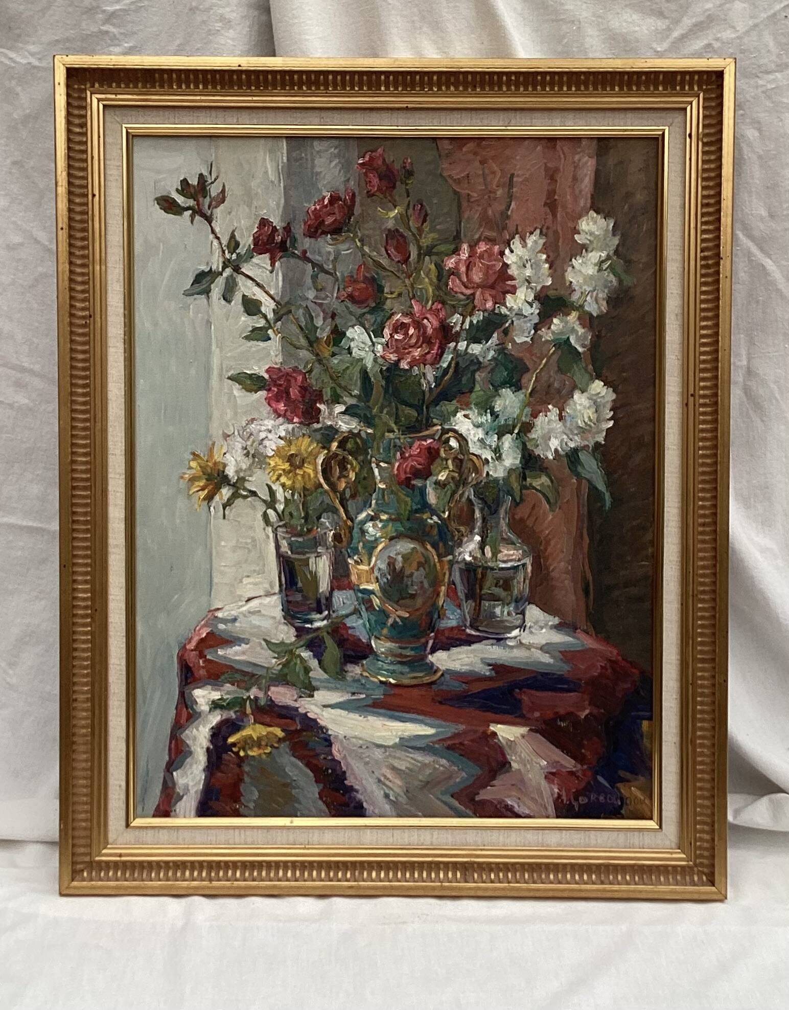 Oil painting on canvas around 2005 signed dimensions: height -77cm- width -62 cm-