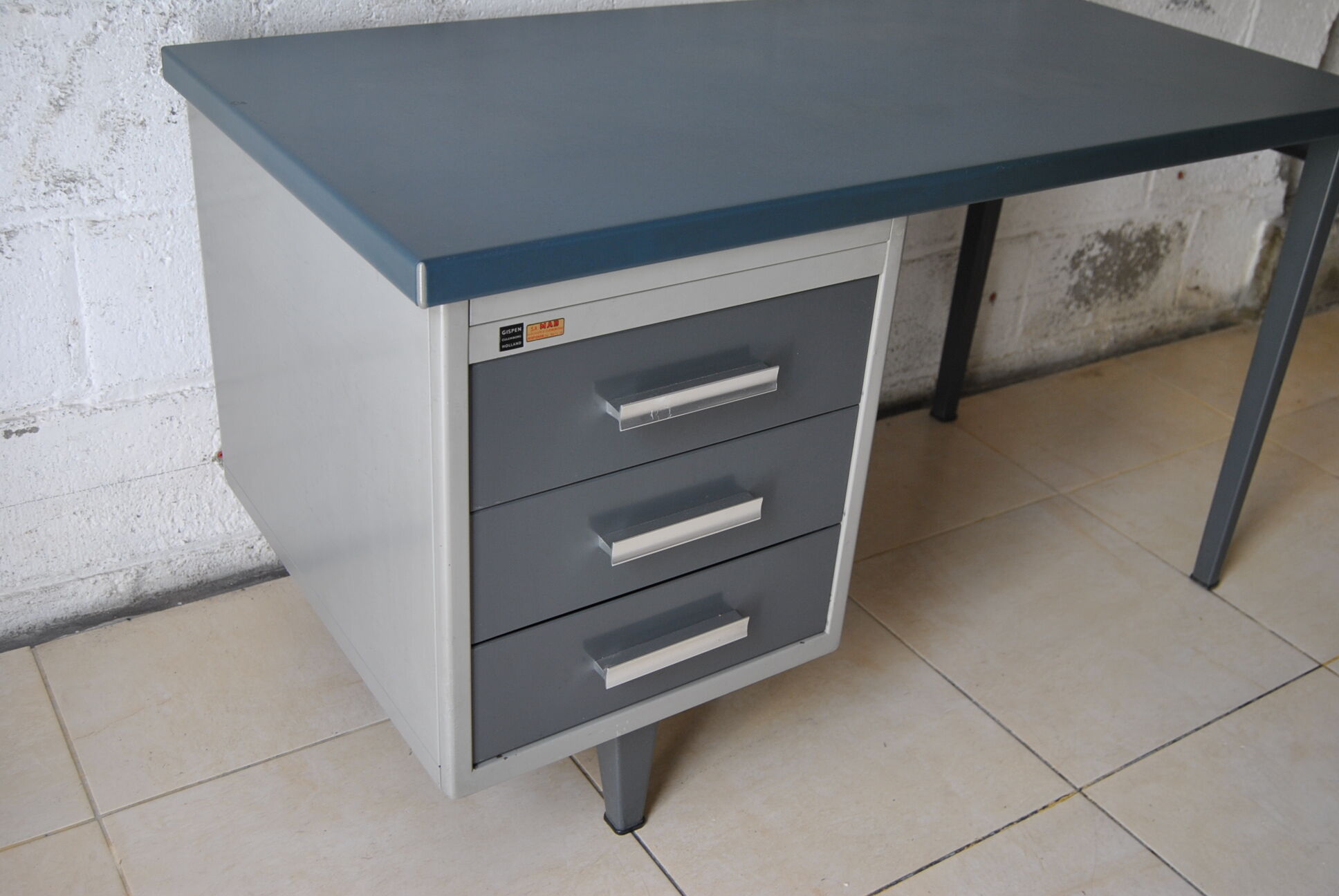 Grey/blue metal desk Gispen 60s