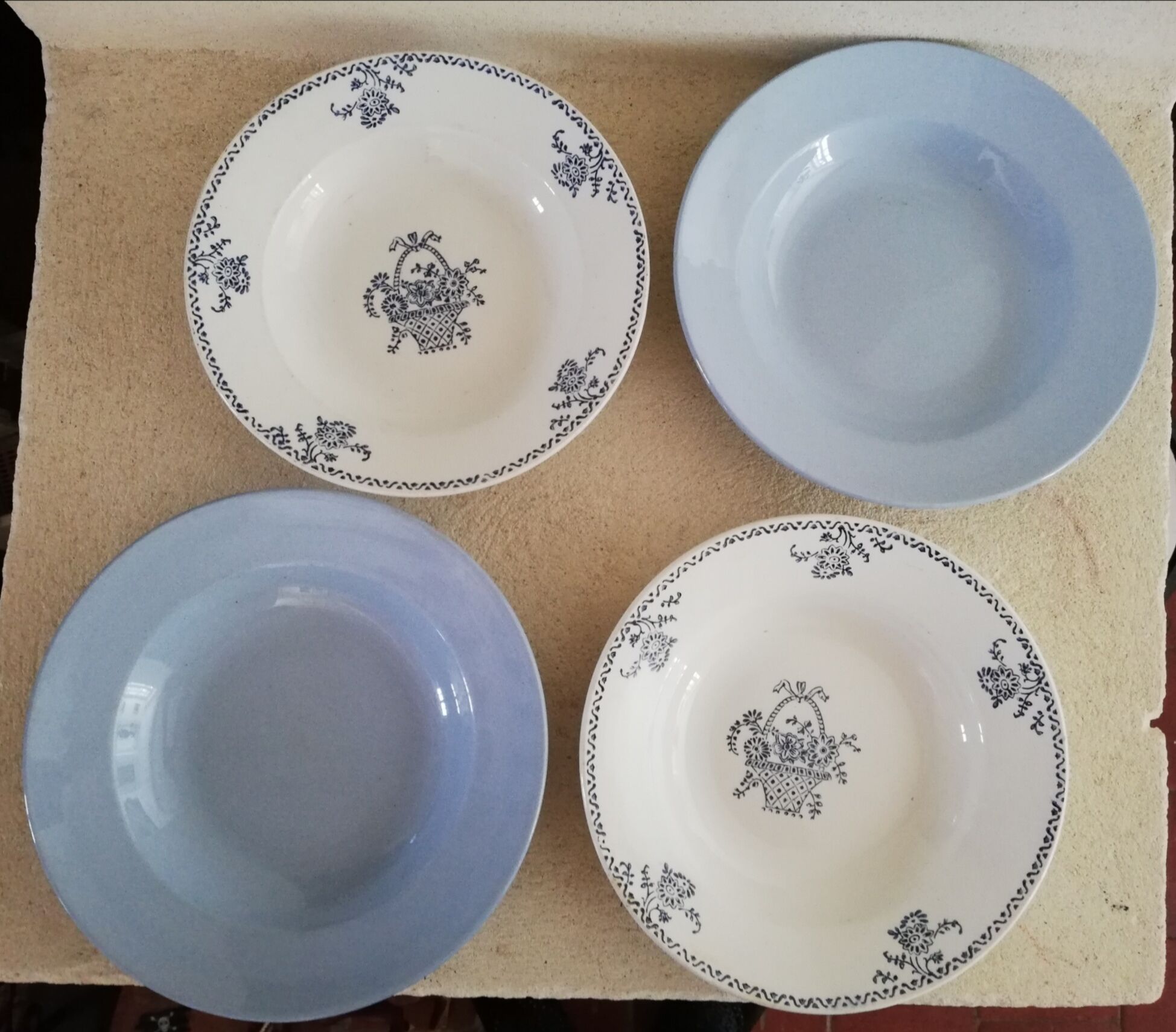 4 soup plates of iron earth mismatched