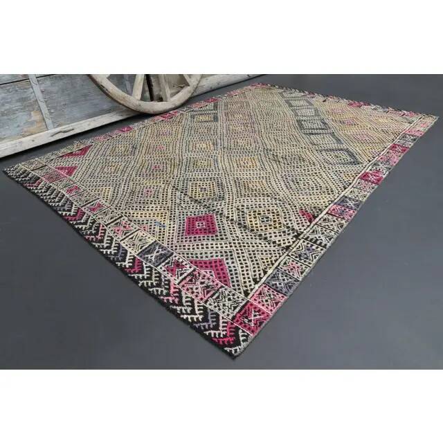 1970s Vintage Turkish Oushak Handmade Wool Cotton Gray Area Rug 158x236