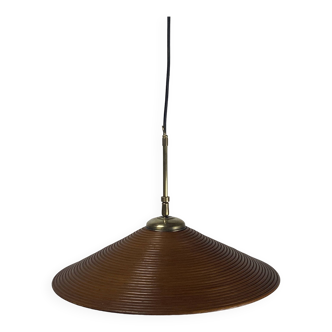Pencil Split Reed, Rattan, Bamboo & Brass hanging Pendant Lamp, 1970s