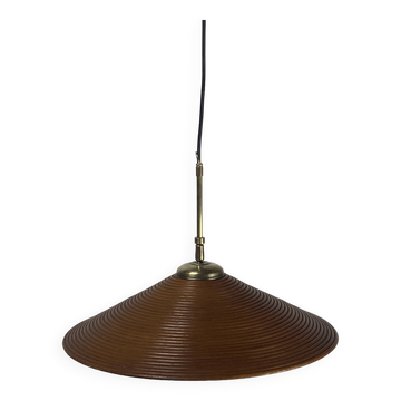 Lampe à Suspension Pencil Split Reed, Rotin, Bambou et Laiton, 1970s