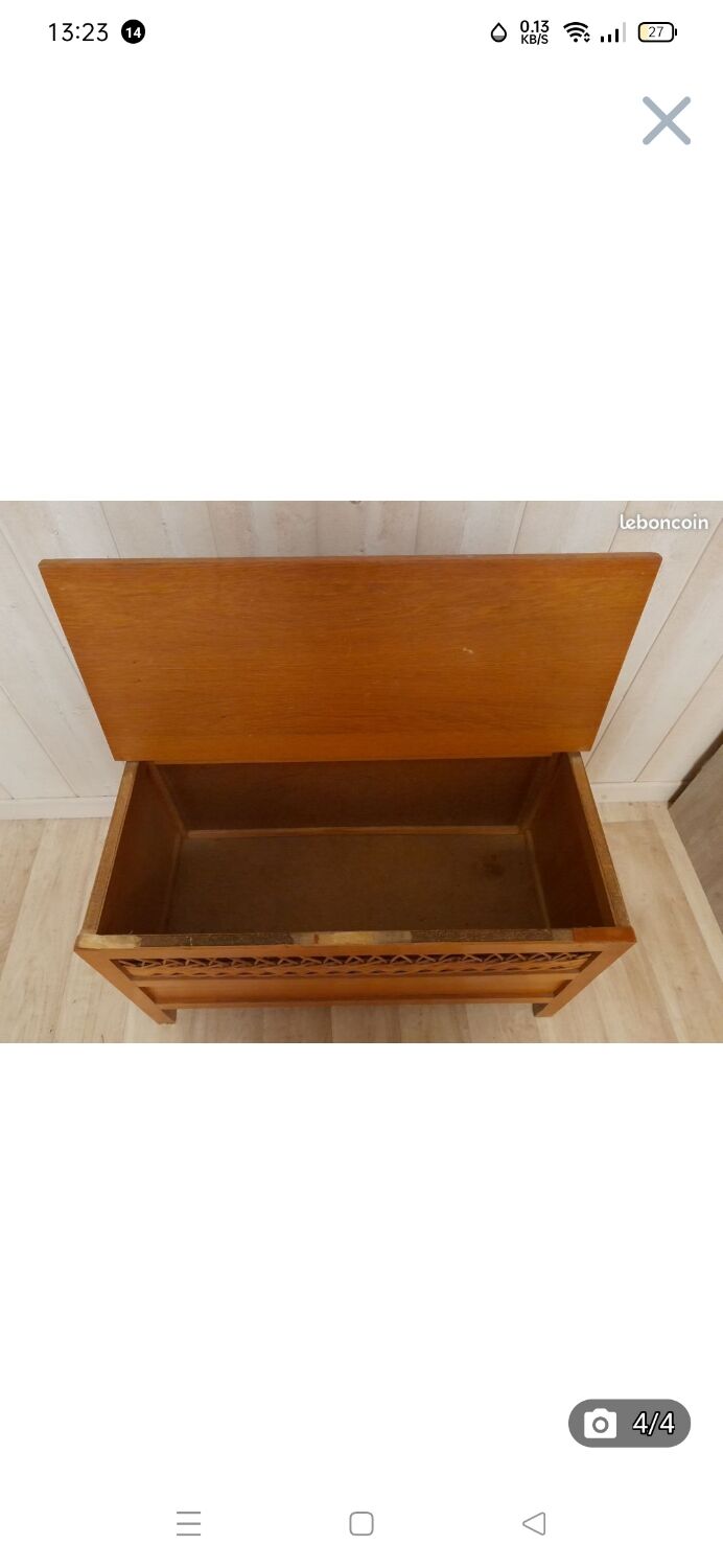 Wooden and rattan chest bench