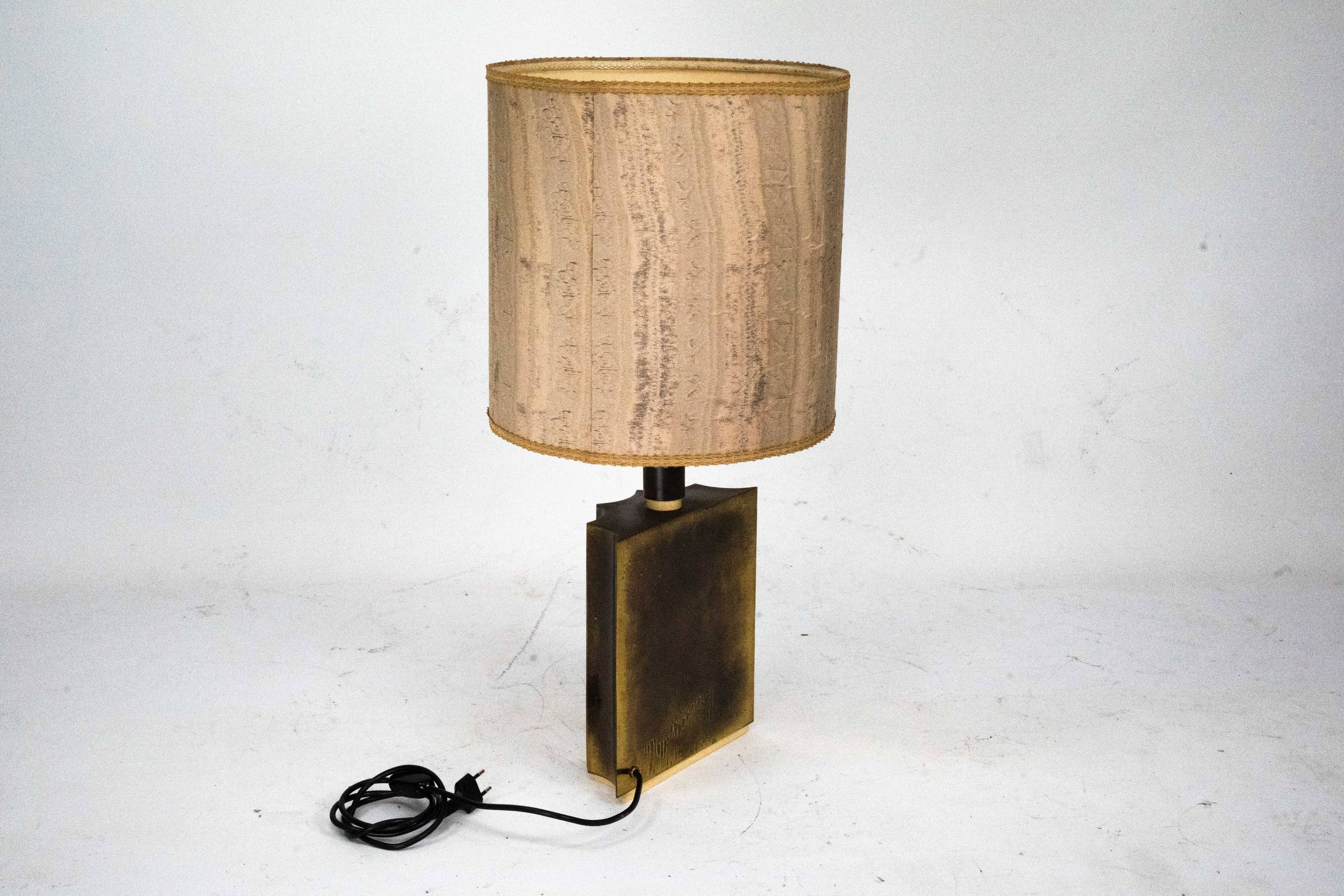 Vintage Brass Table Lamp with Fabric Shade – Original Patina. Italy 1970s