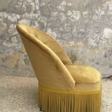 Pair of vintage toad armchairs in golden yellow velvet