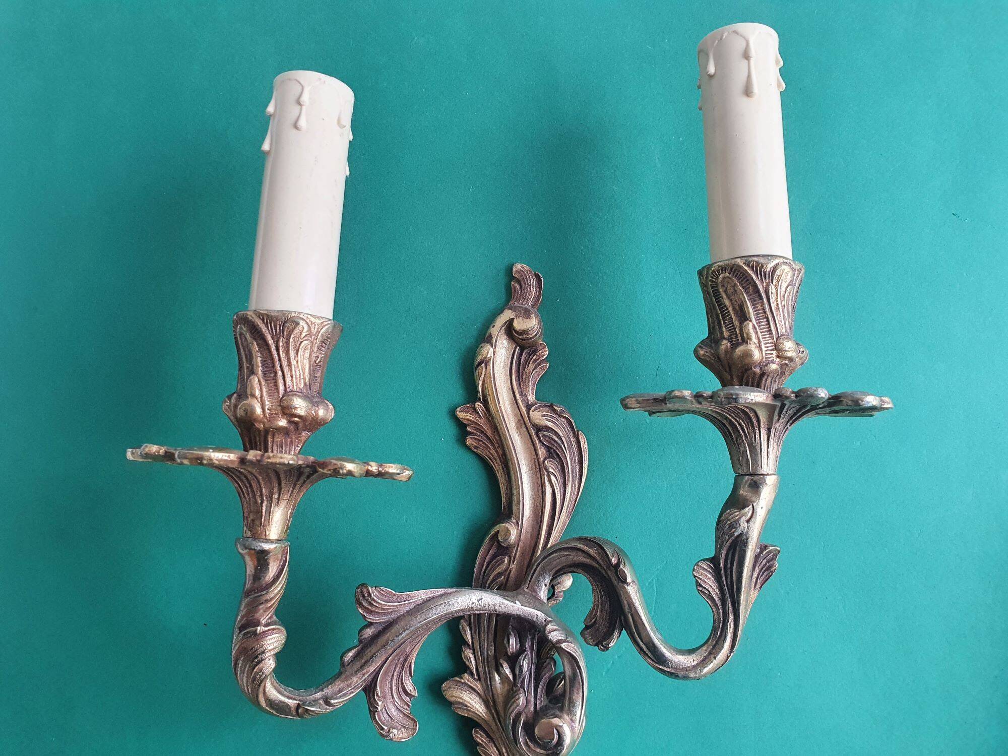 Pair of large antique candlestick wall sconces