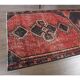 Geometric Turkish hand-knotted red distressed runner 88x321