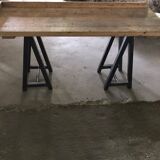 Antique industrial butcher's table in brown and black metal - Hungarian workbench circa 1900