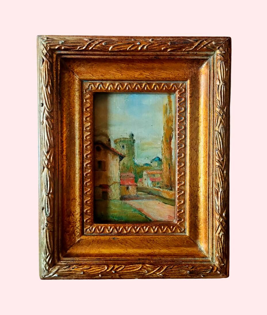 Painting signed hr. greitz? – oil on panel – view of a village