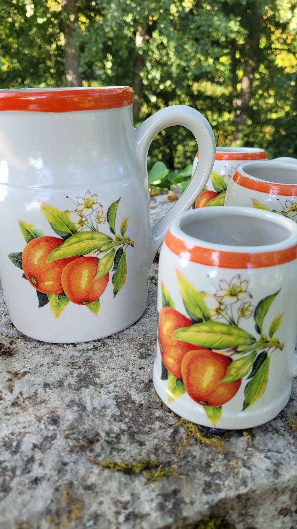 Service campagne chic vintage grés Digoin pichet tasse mug fait main
