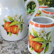 Service campagne chic vintage grés Digoin pichet tasse mug fait main