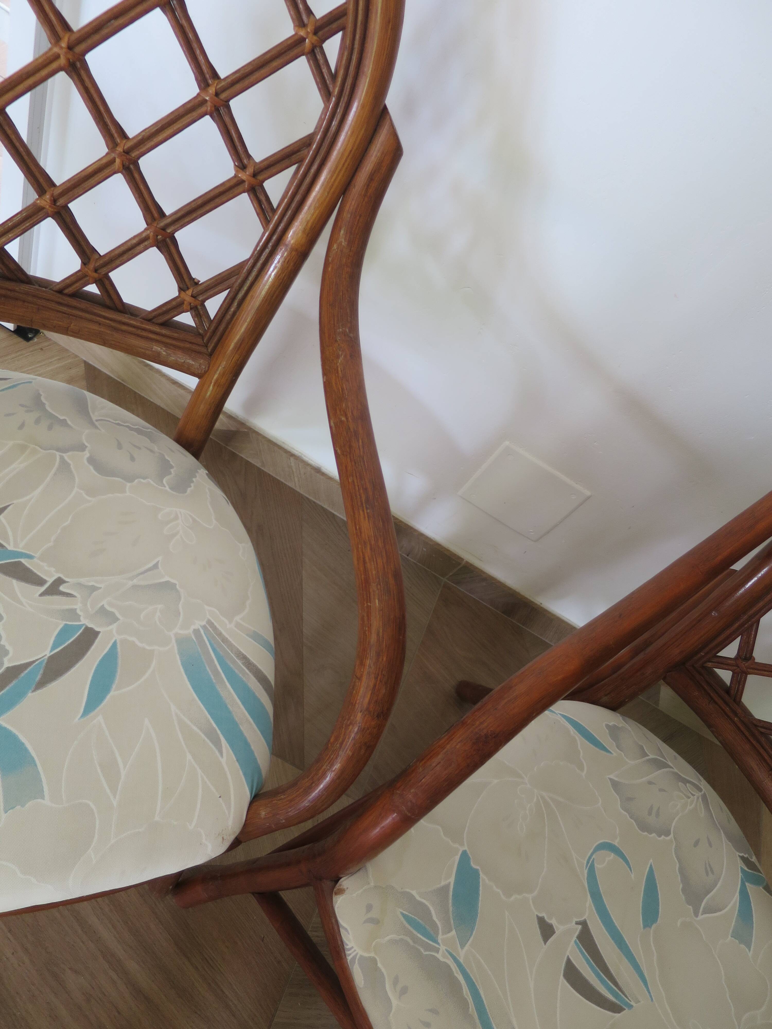 Vintage lot of 2 woven bamboo rattan armchairs - Curved wood - 1980s