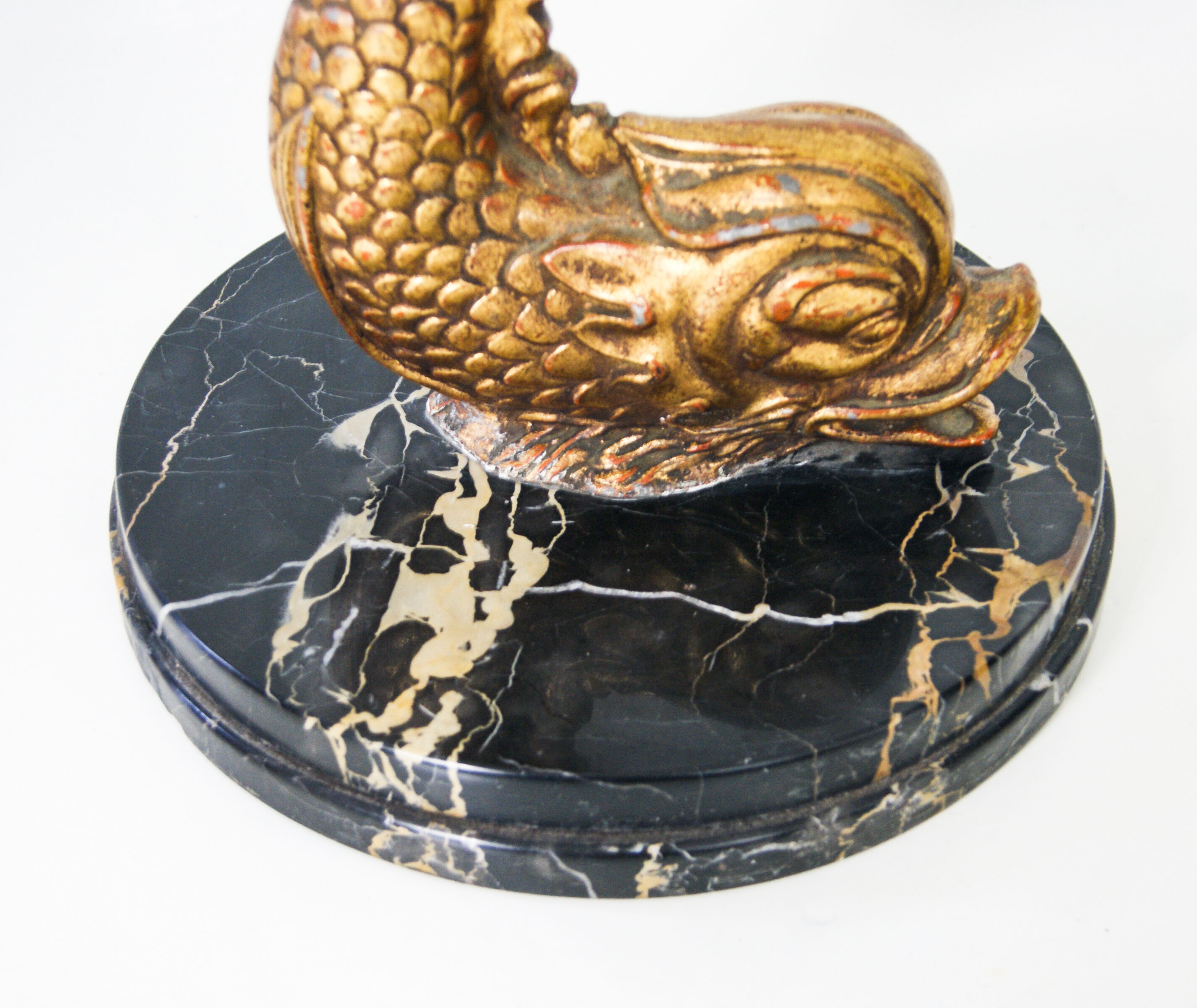 Hollywood Regency Marble and Metal Koi Fish Side Table