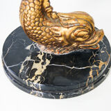 Hollywood Regency Marble and Metal Koi Fish Side Table