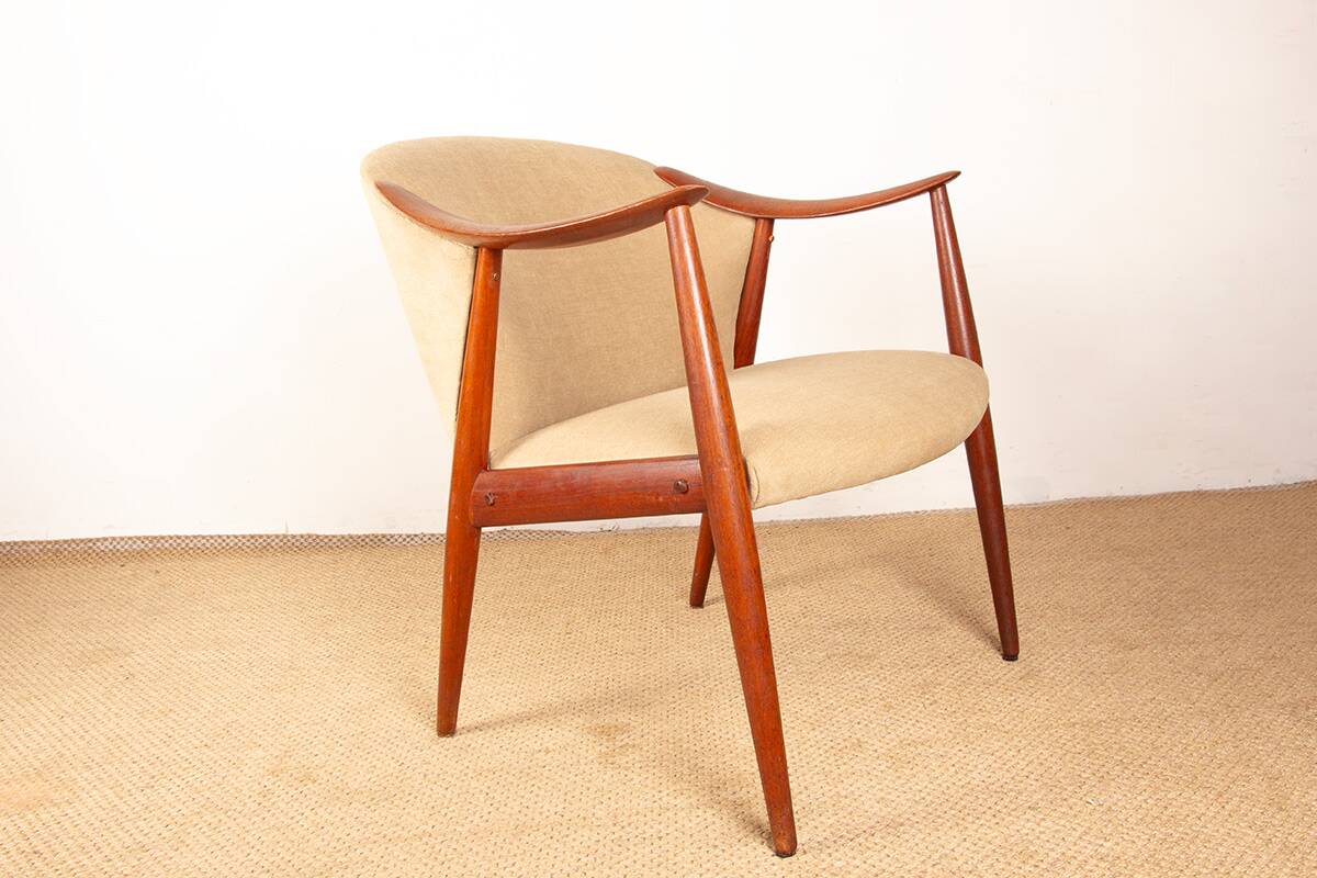 2 Scandinavian armchairs in teak and fabric, new Tyrol model, Gerhard Berg.