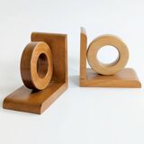 Vintage wooden bookends in Bauhaus mid-century minimalist style.
