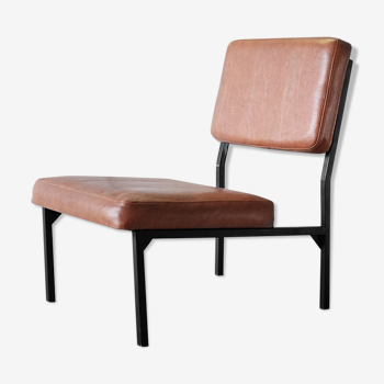 Fawn and black leatherette armchair 60s 70s