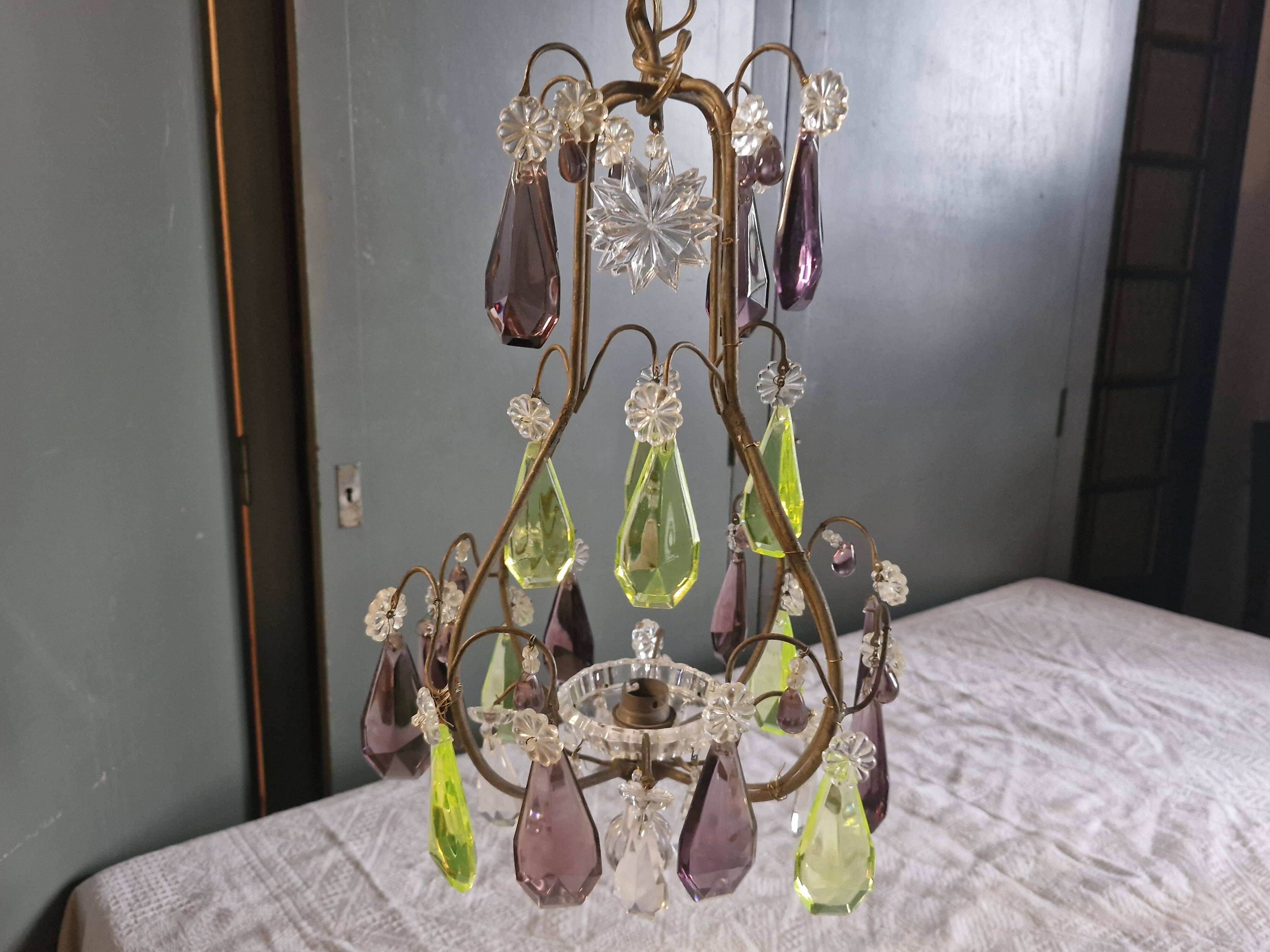 Small crystal boudoir chandelier - 1 light Bobeche signed Baccarat Epoque