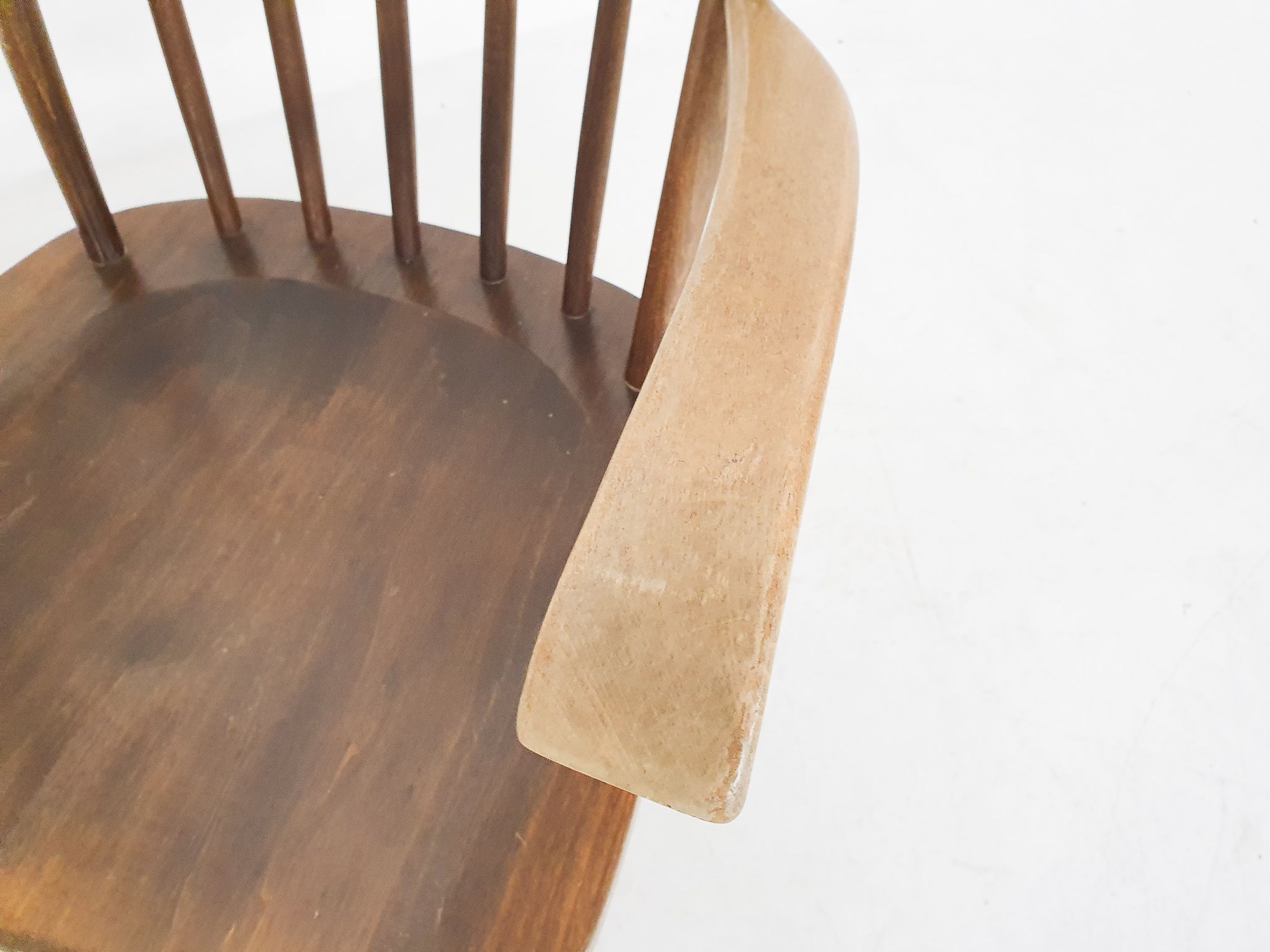 Scandinavian modern spindle back arm chairs, 1960